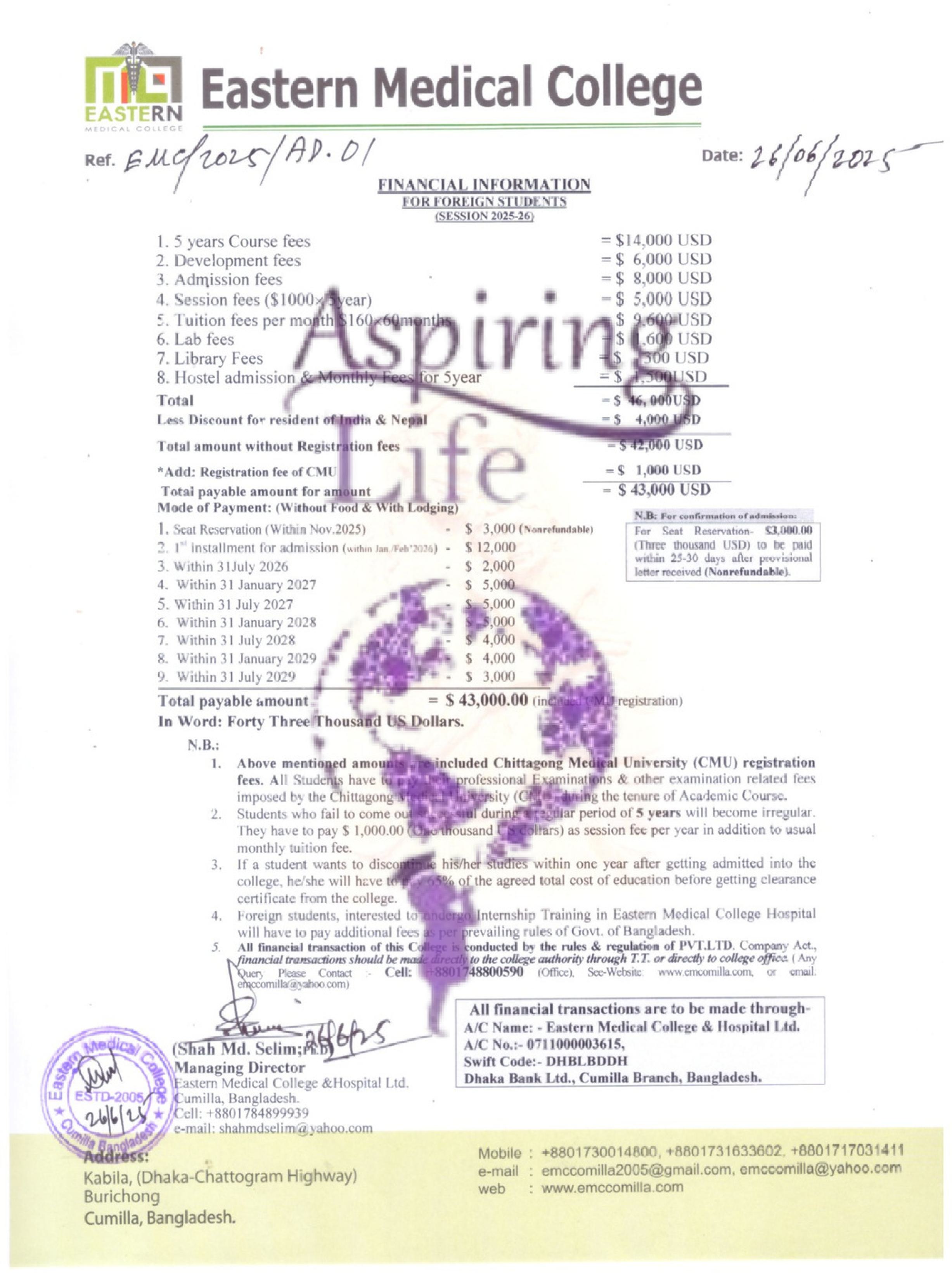 Mainamoti Medical College – Offer Letter