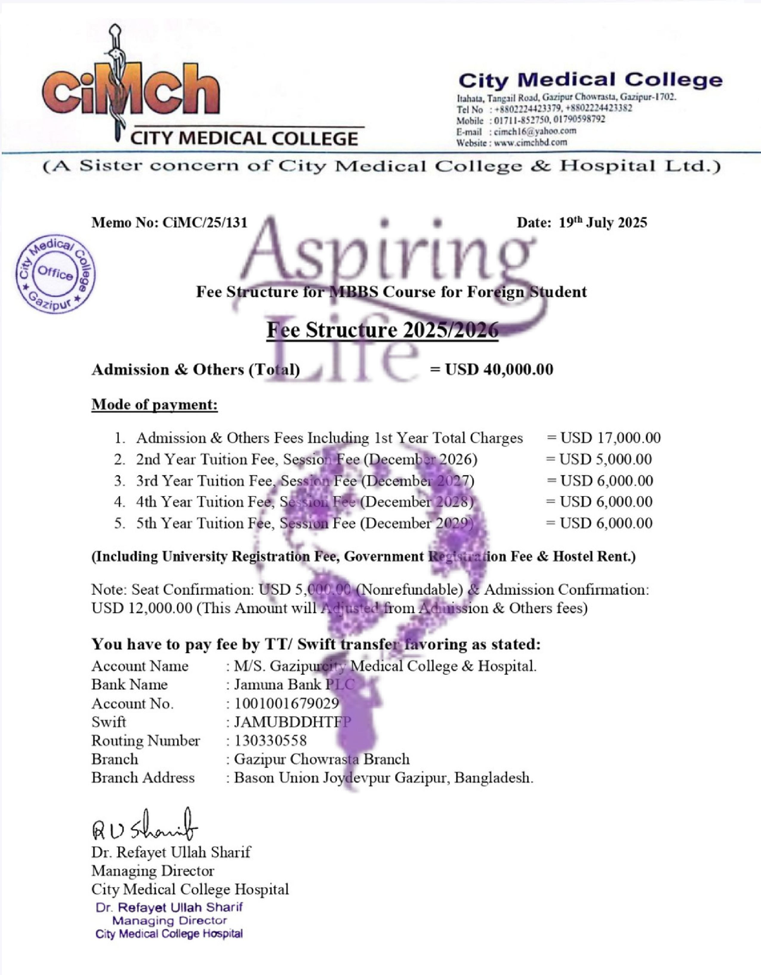 City Medical College – Offer Letter
