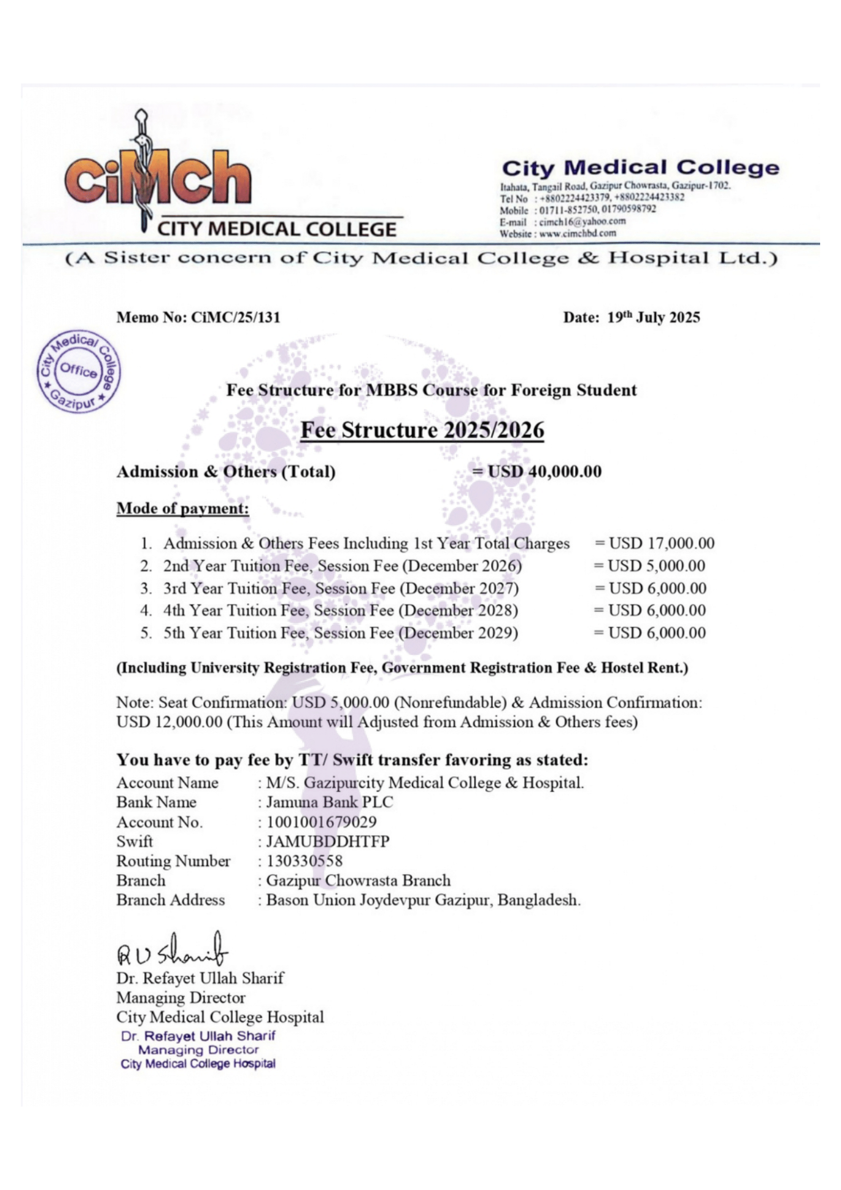 City Medical College – Offer Letter