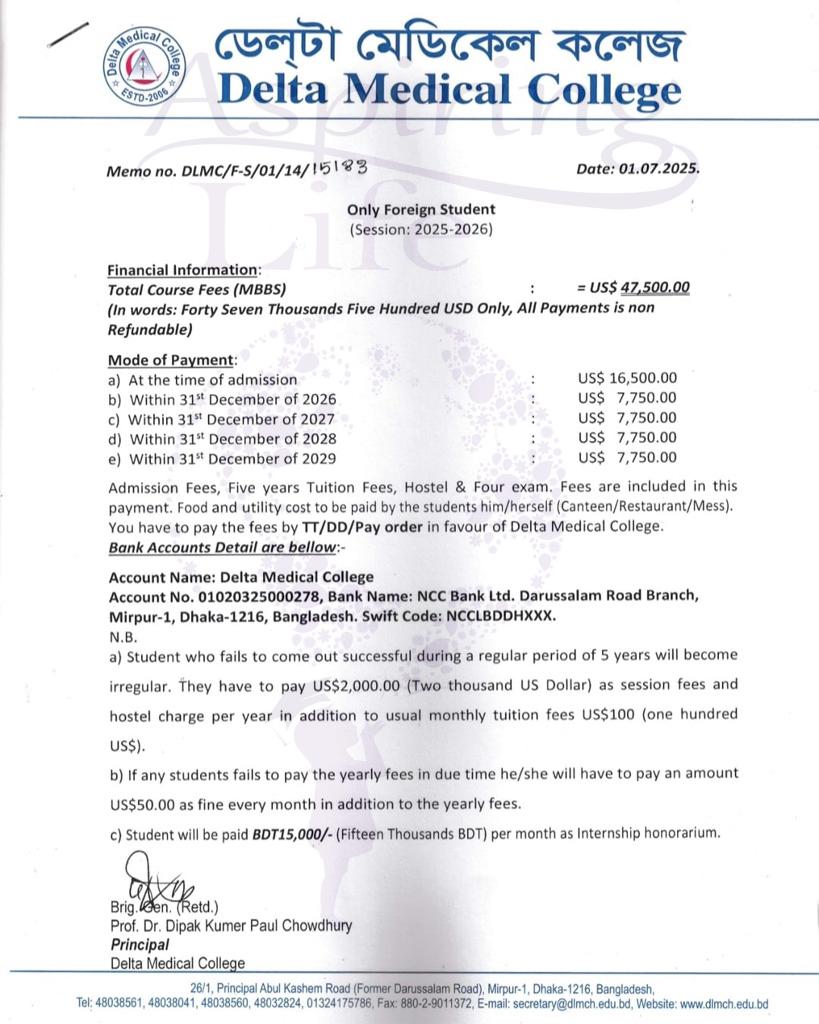 Mainamoti Medical College – Offer Letter