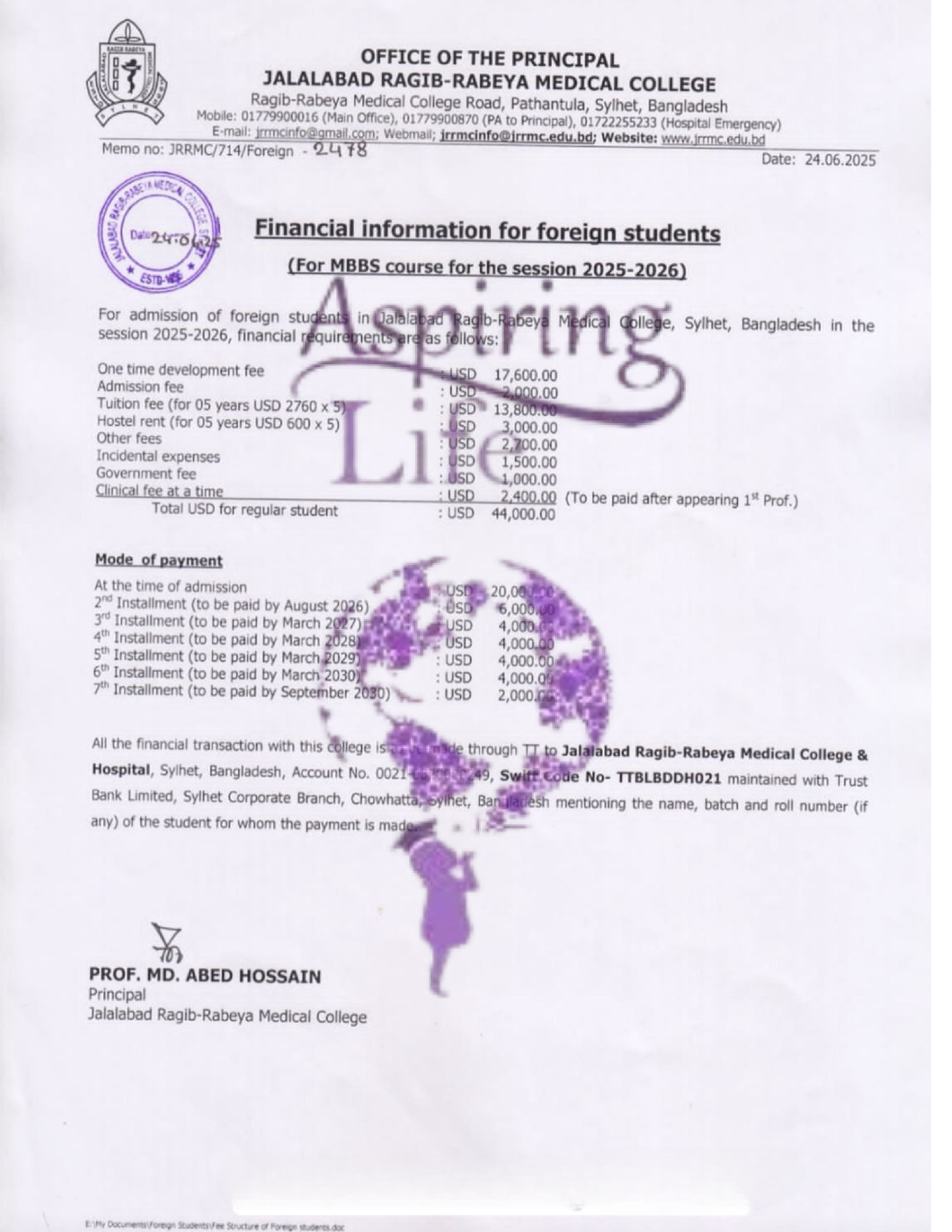 JRR Medical College – Offer Letter