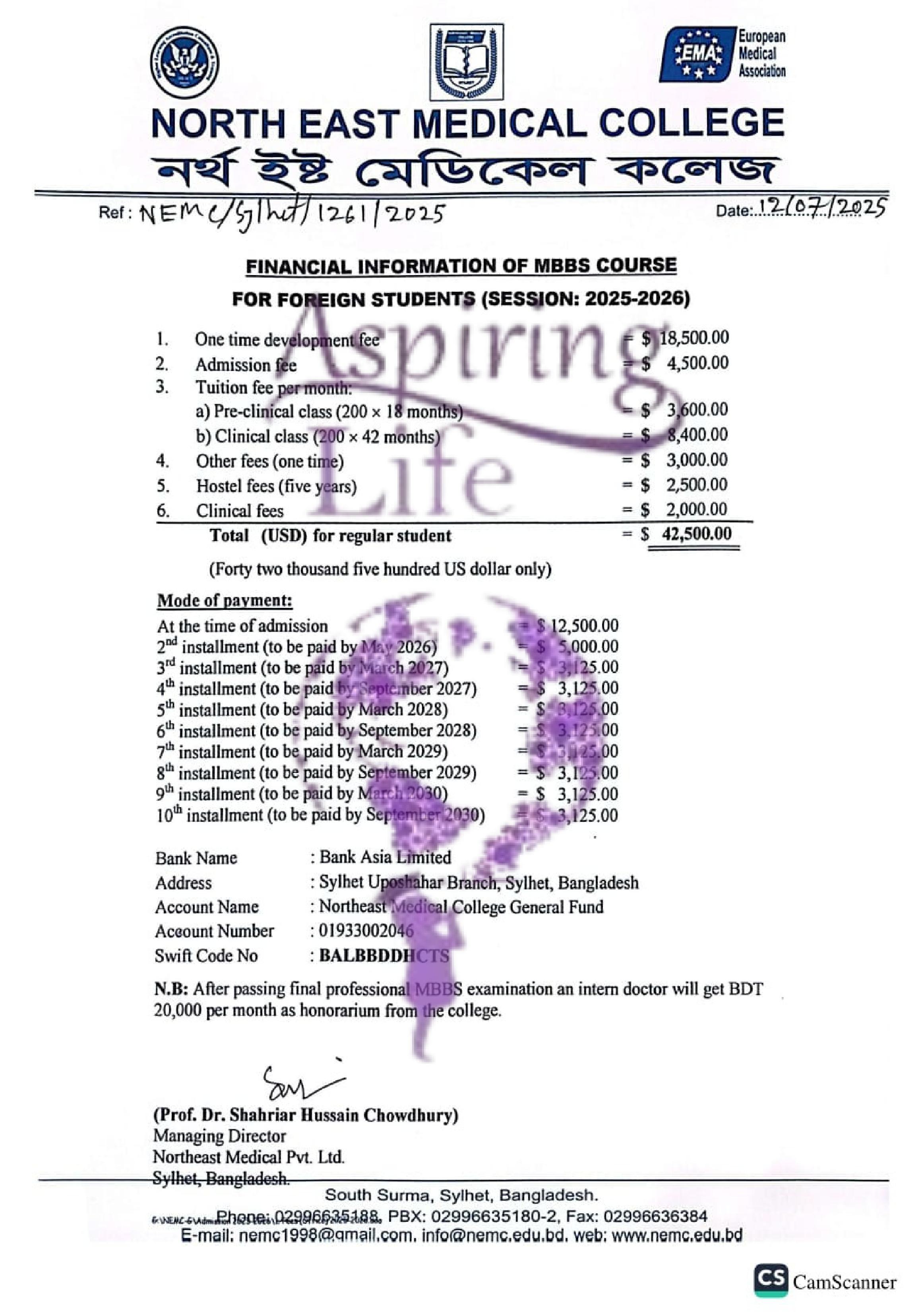 Mainamoti Medical College – Offer Letter