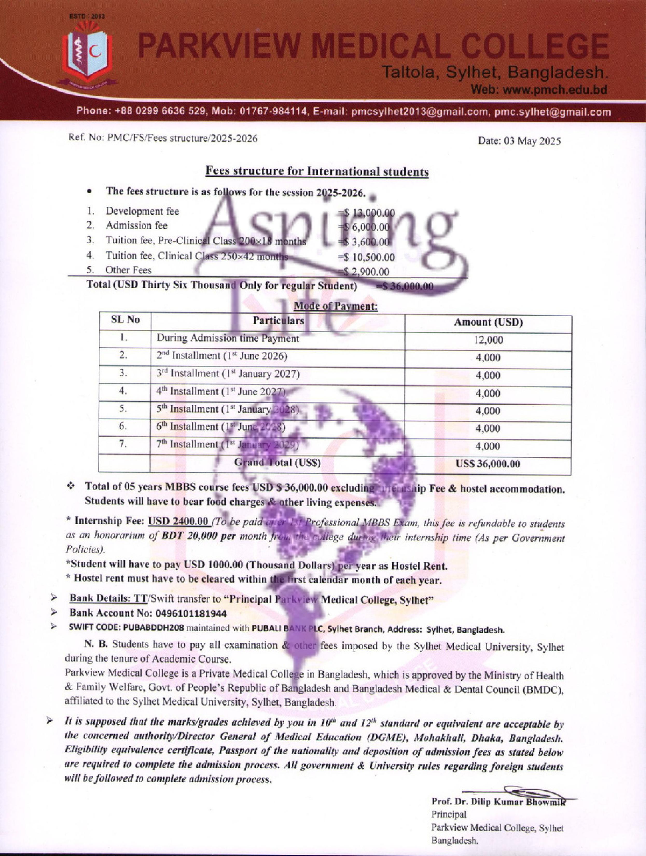 Mainamoti Medical College – Offer Letter