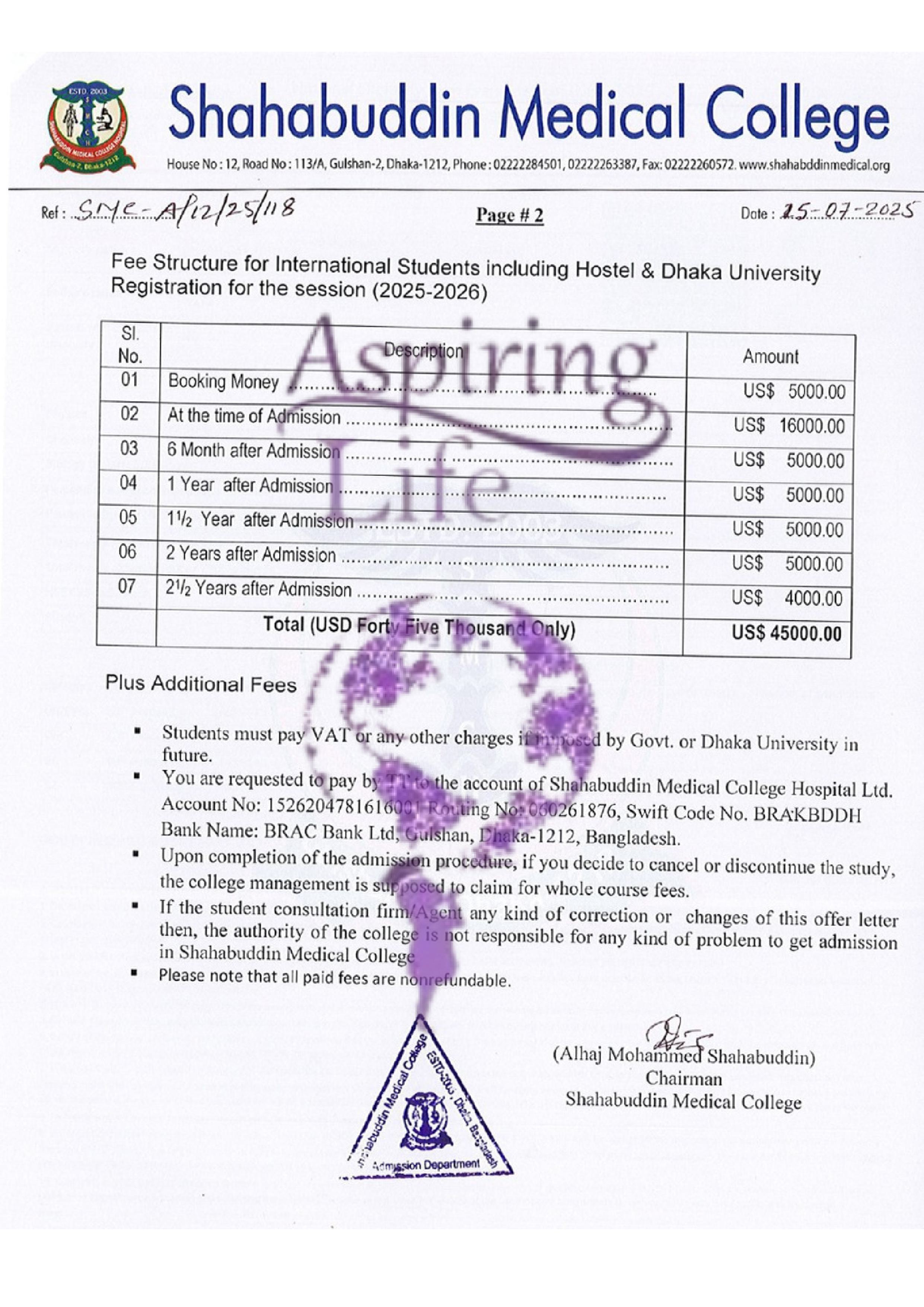 Mainamoti Medical College – Offer Letter