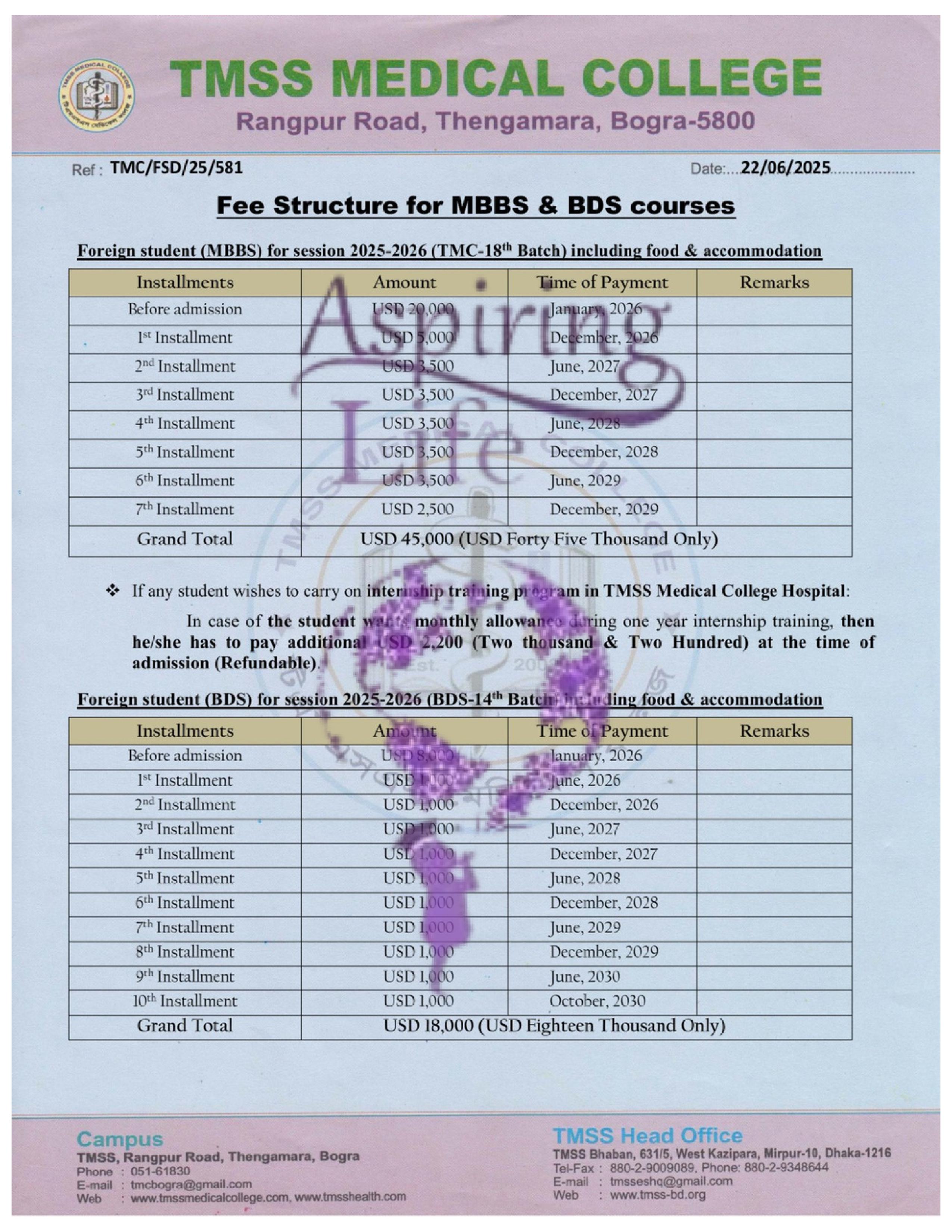 Mainamoti Medical College – Offer Letter